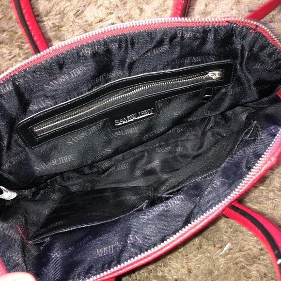 NWOT SAM & LIBBY RED LEATHER SATCHEL W LONG STRAP - Picture 6 of 10